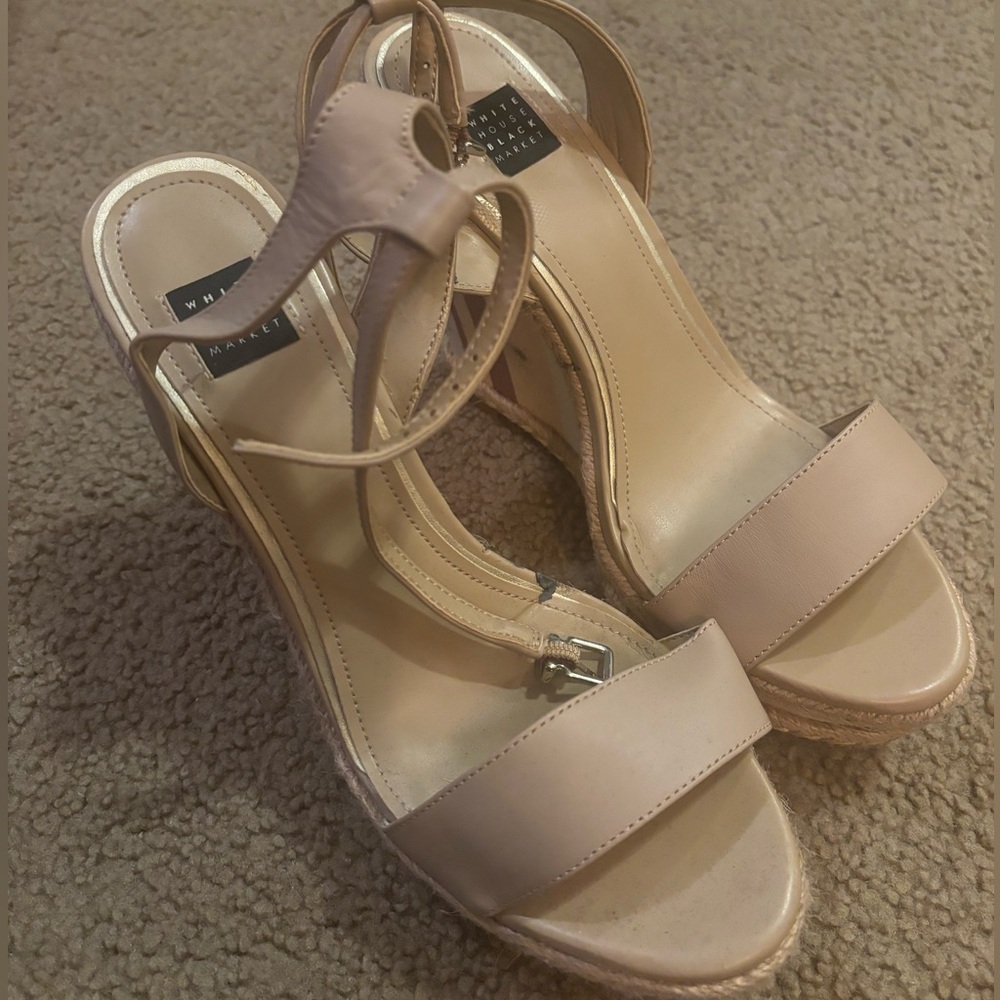 White House Black Market Nude Wedge Sandals